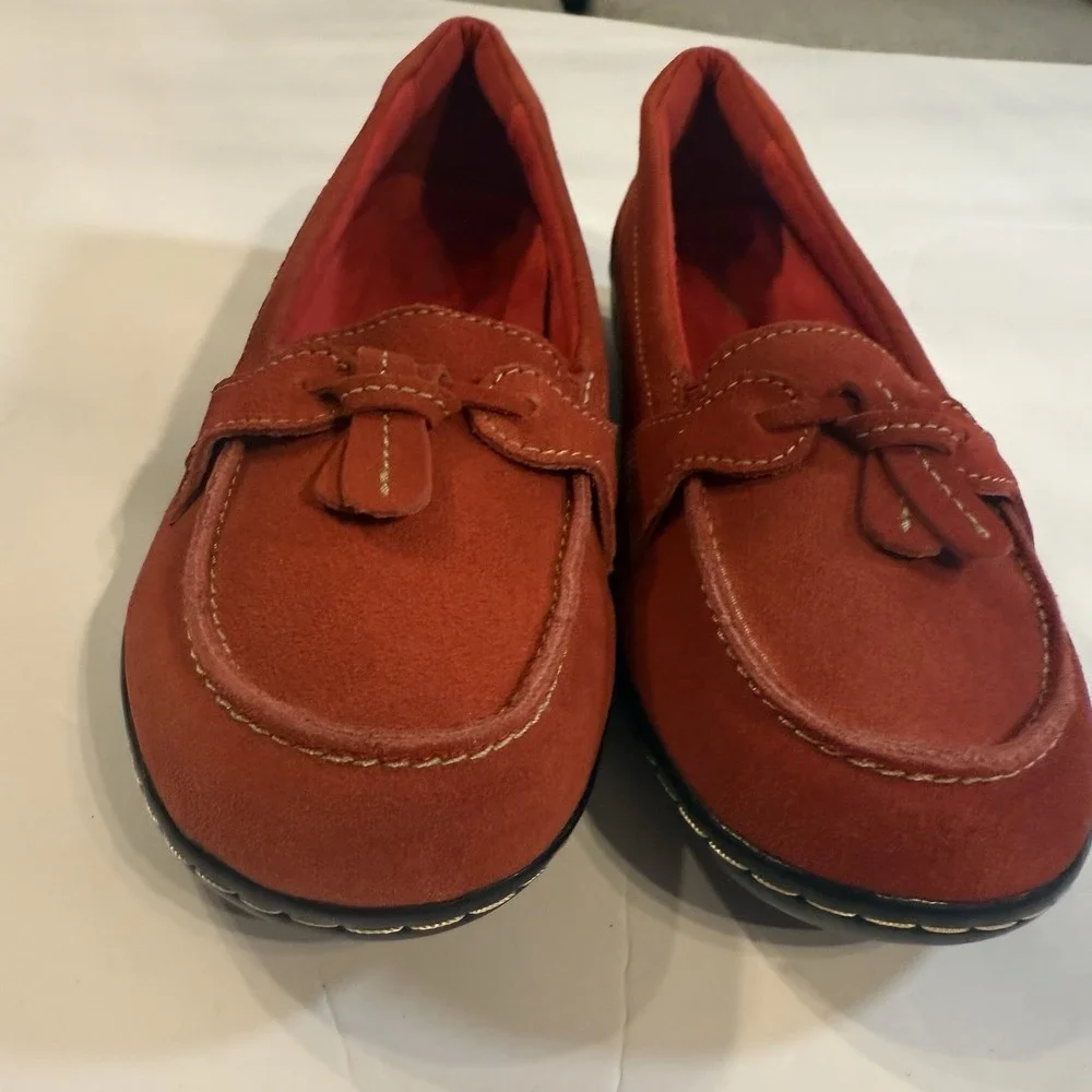 Osslue Red Suede Driving Moccasins Women's Size 7 Slip On Loafers Casual